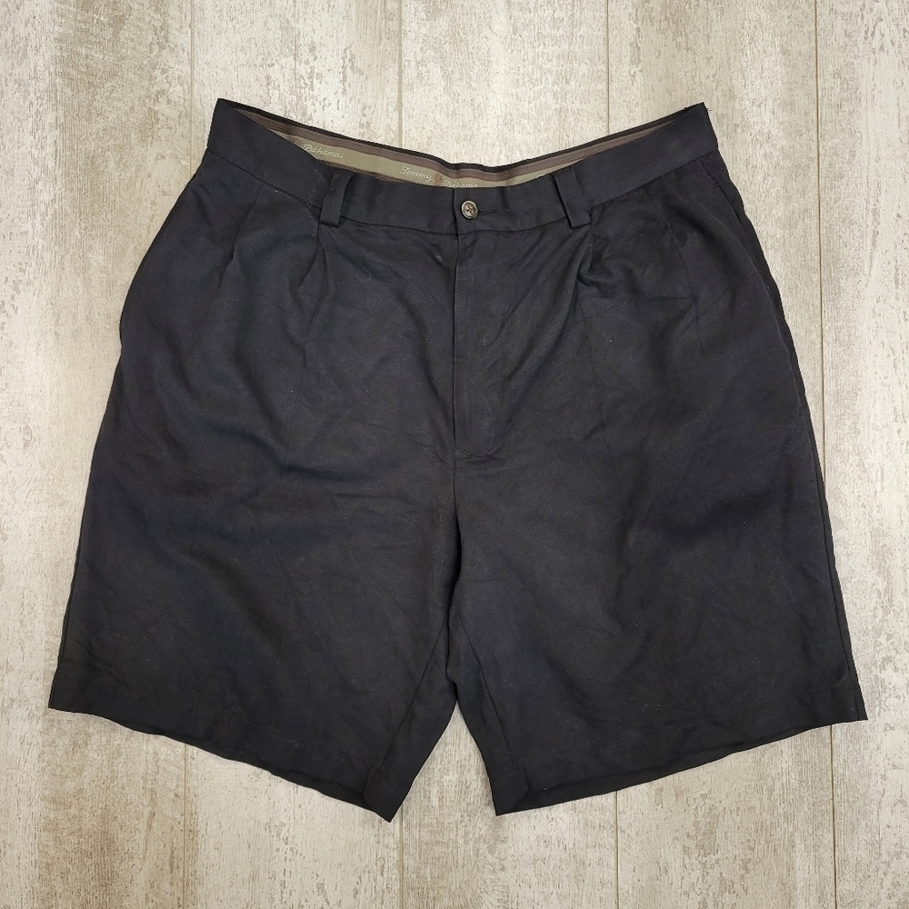 Tommy Bahama Black Chino Shorts Mens 34 Gray 100% Silk Pleated